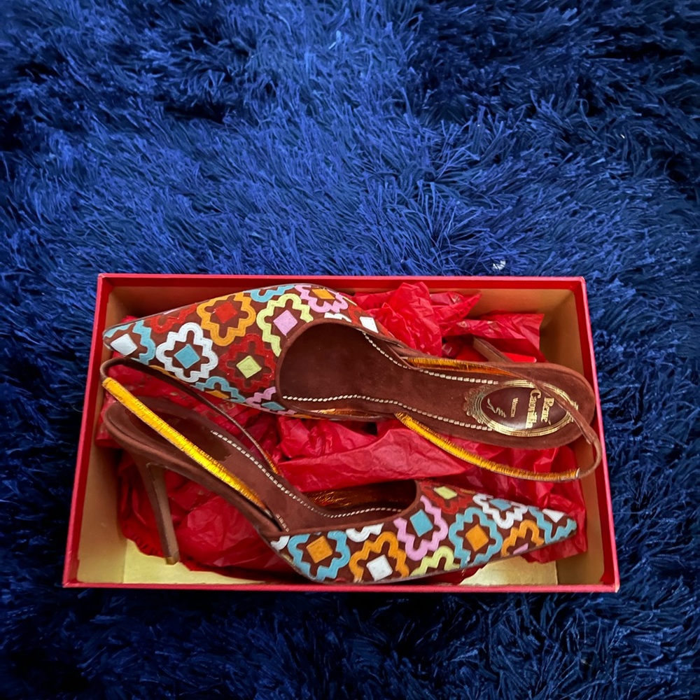 Rene Caovilla Multicolor Geometric Embroidered Slingback Heels - Picture 5 of 9